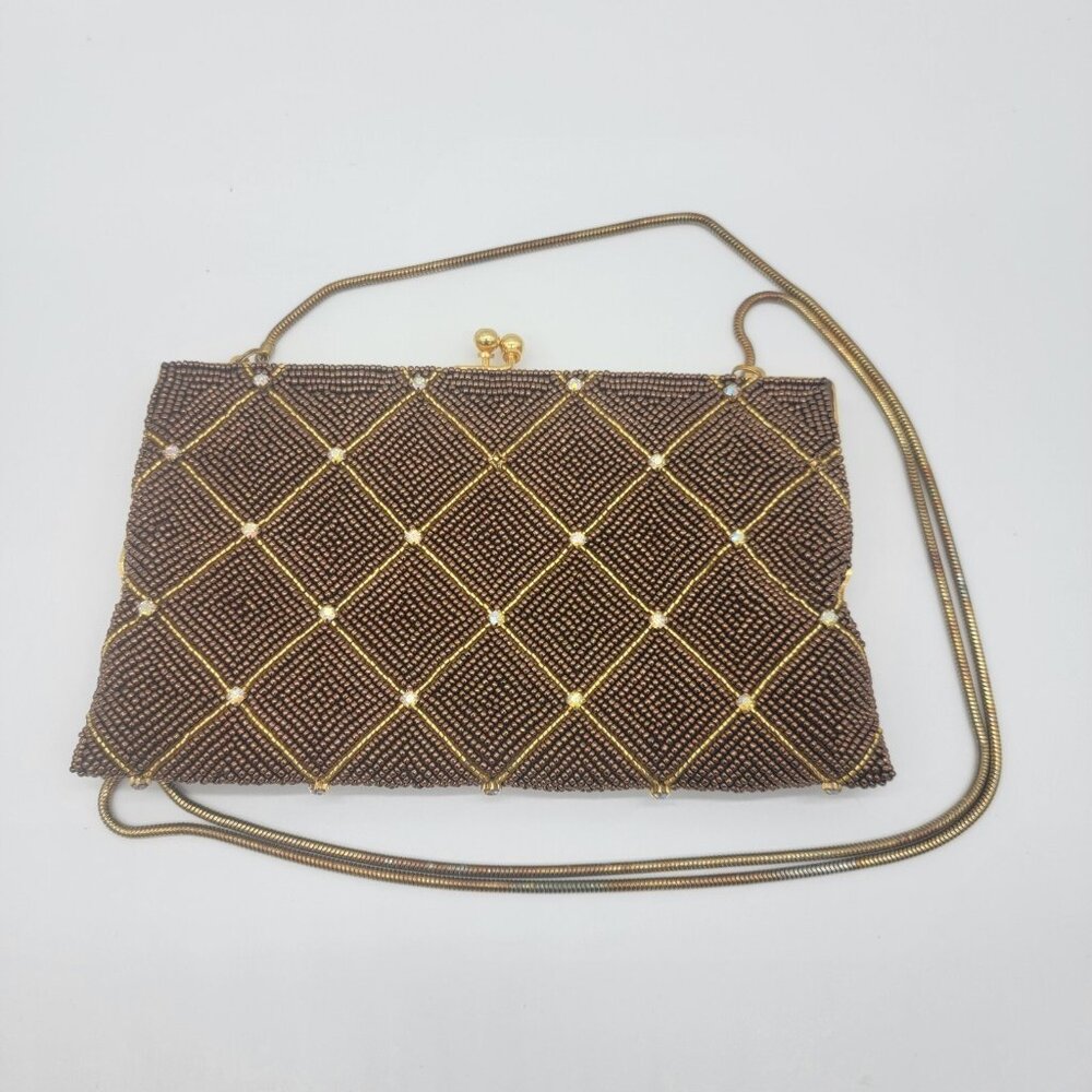 Hartly Westwood‎ Beaded Evening Clutch Shoulder Purse Gold Rhinestones Bling